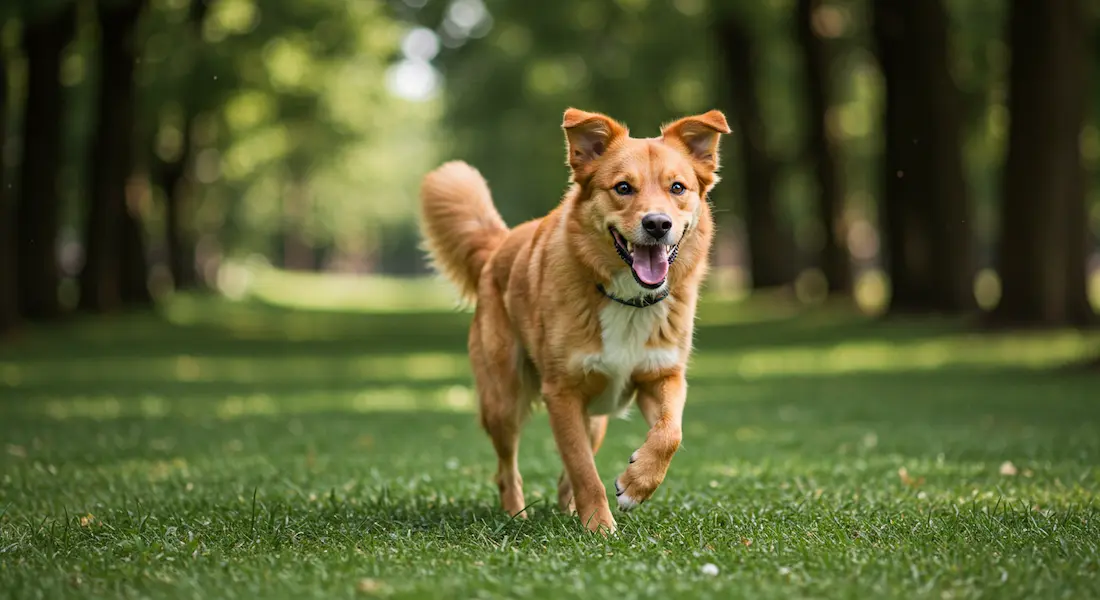 Cachorro saudável correndo no parque em dia ensolarado